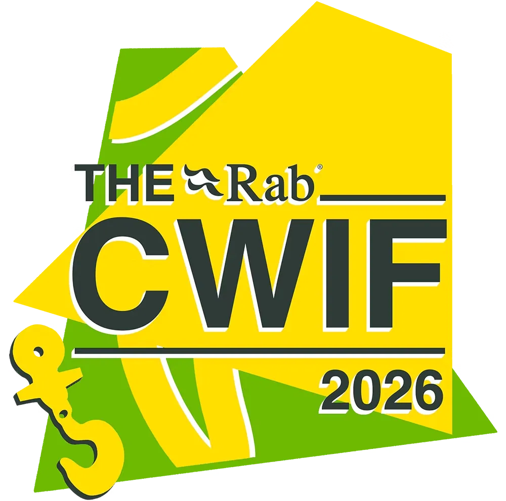 Climbing Works International Festival logo in bright green and yellow.