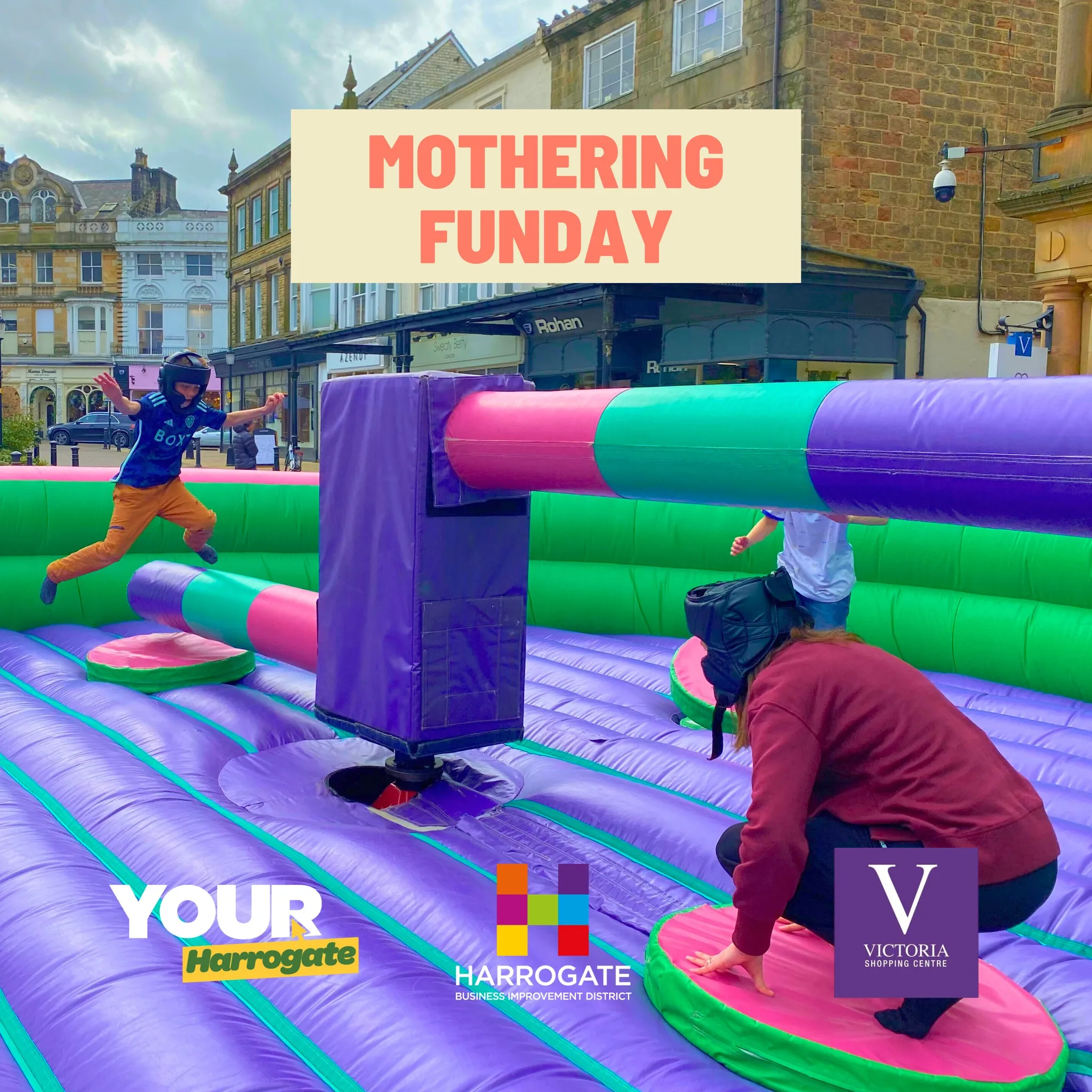 Light blue background with text Mothers Day special and brightly coloured flowers. 