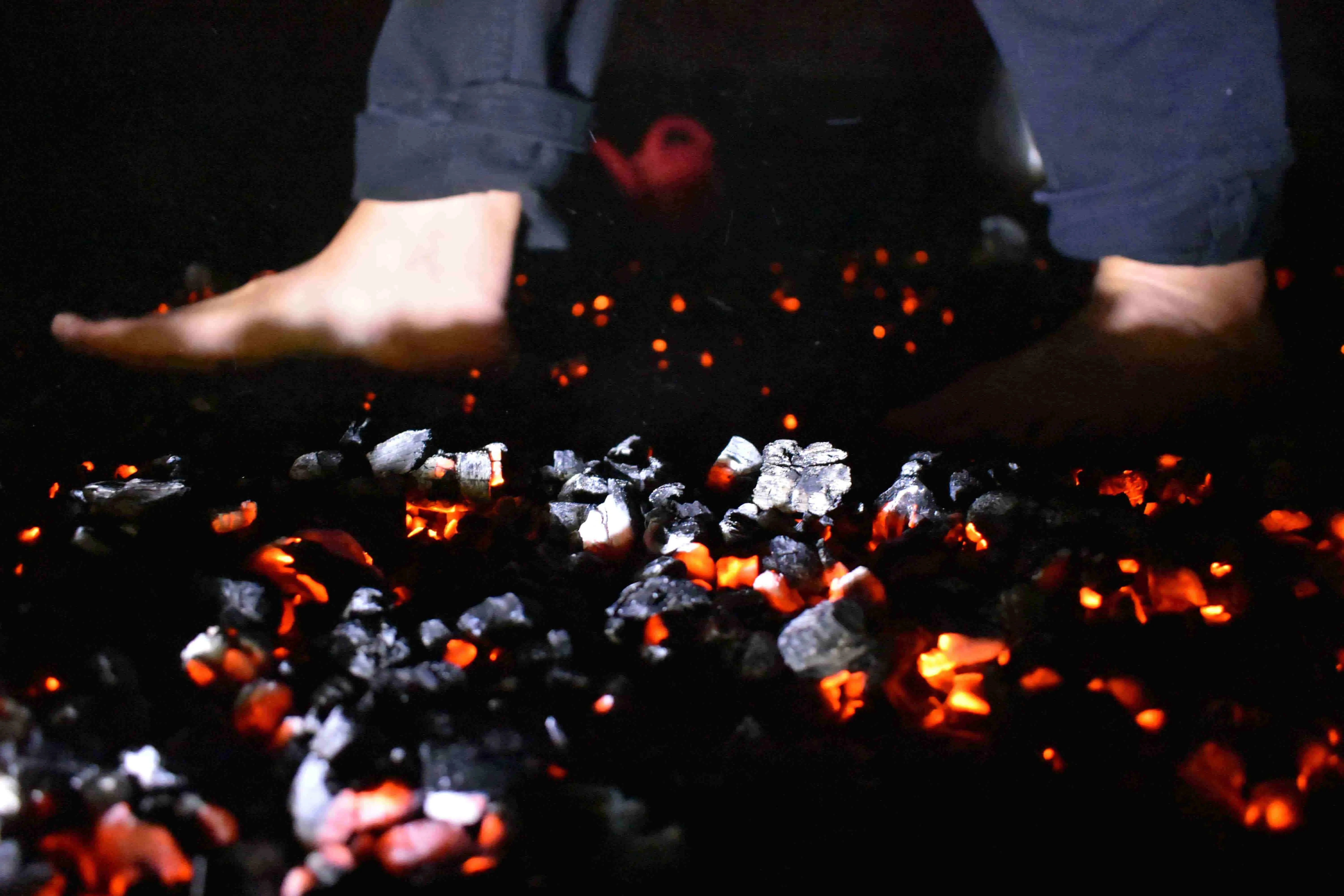 Hot coals for the firewalk challenge event in /march in Yorkshire