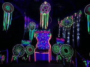 neon lit windchimes and dream catchers