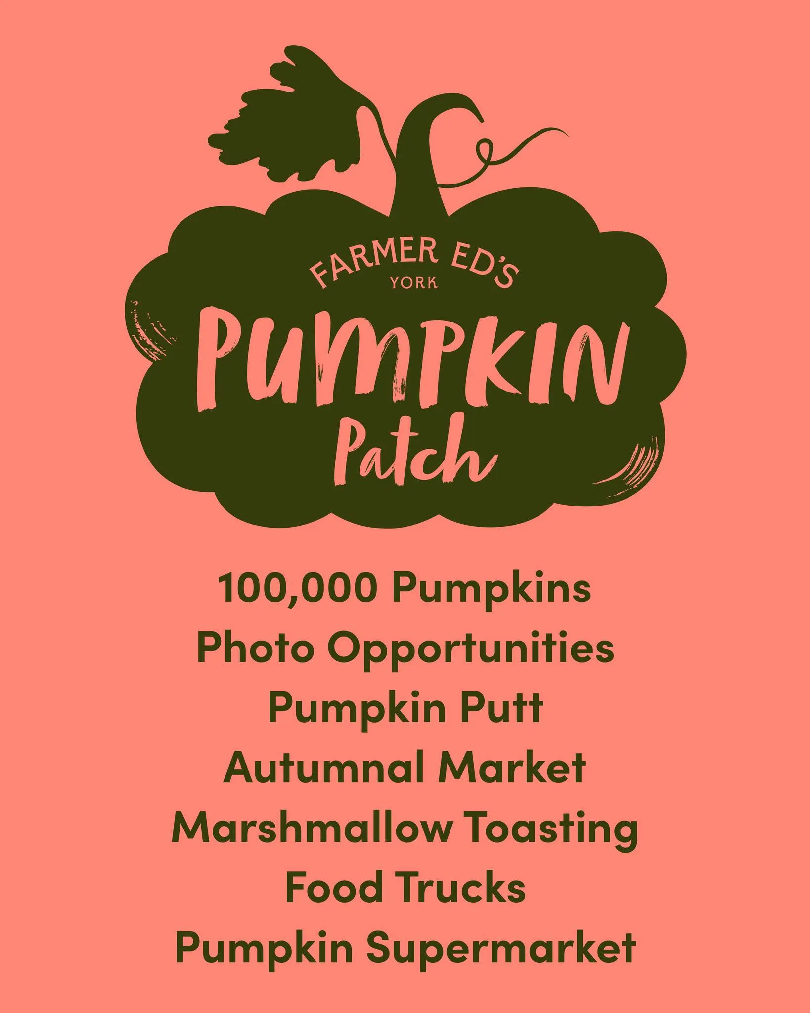 text details of farmer ed's pumkin patch at piglets adventure farm